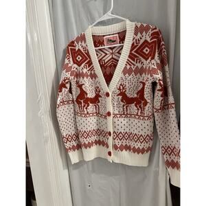 Tipsy Elves Red White Naughty Reindeer Cardigan Sz S